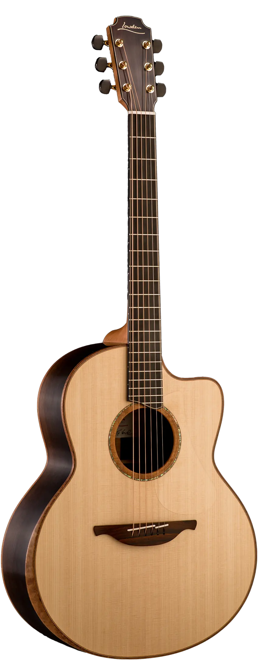 Front view of the Lowden Guitars 50 Series Ancient Bog Oak model